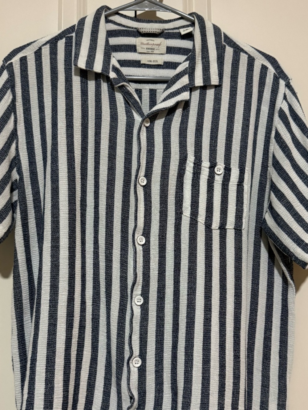 Weatherproof Vintage Short Sleeved Cotton Linen Airtex Button Down Shirt - L